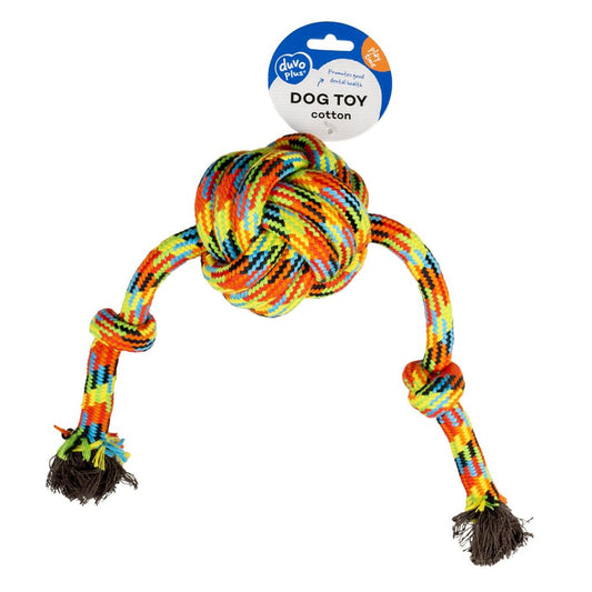 Duvo+ Cotton Ball with 2 Knots Beach 50cm | Rope Ball Dog Toy with Loops