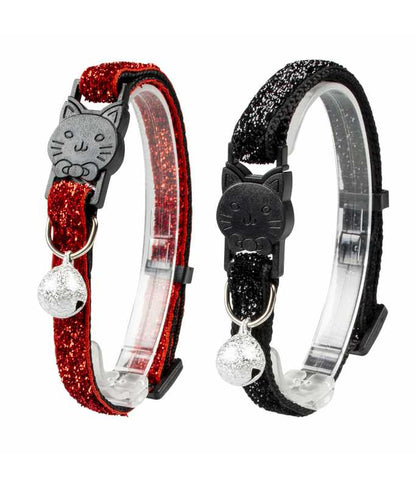 Duvo+ Cat Collar Glitter 2 Nylon | Sparkling Cat Collar with Safety Buckle & Bell