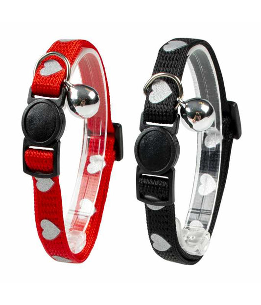Duvo+ Cat Collar Hearts Reflective | Safety Cat Collar with Heart Print & Bell