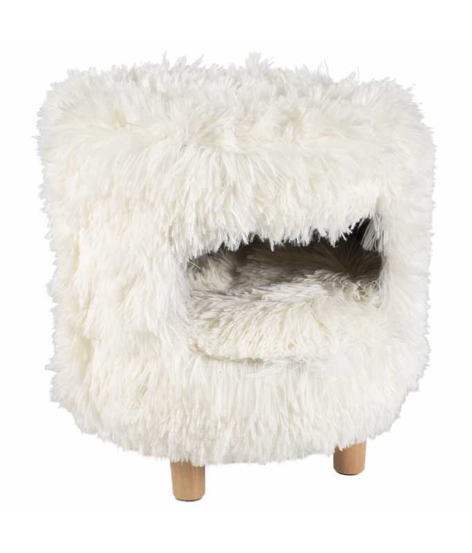 Duvo+ Cat House with Long Plush | Cozy White Cat Cave Bed