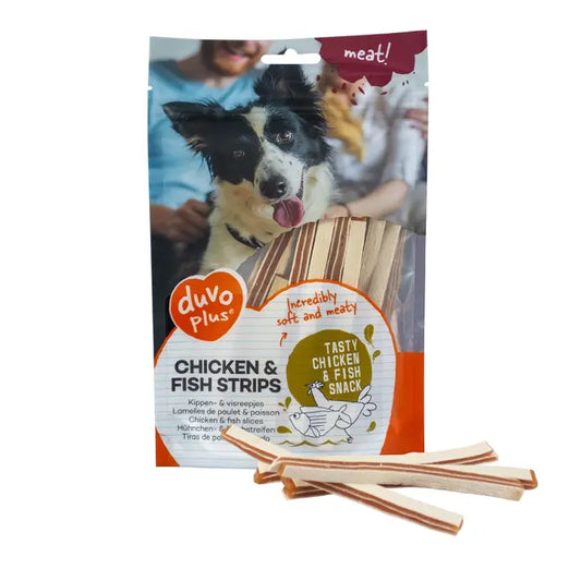Duvo+ Dog Snack Chicken & Fish Strips 80g | Soft Chicken & Perch Dog Treats