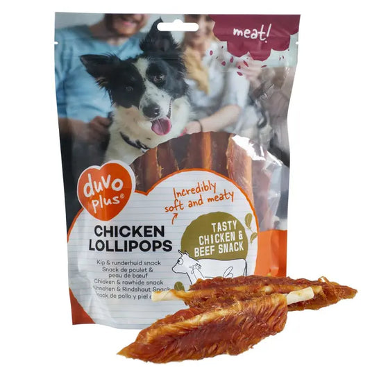 Duvo+ Dog Snack Chicken Lollipops 400g | Soft Chicken & Beef Hide Chews
