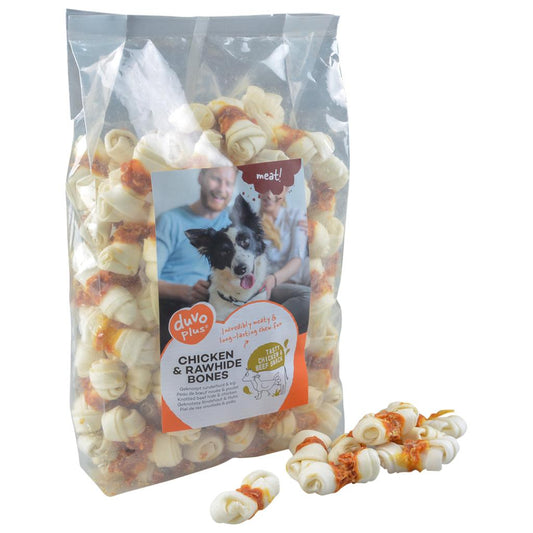 Duvo+ Chicken & Rawhide Small Bones 1000g | Natural Dog Chews (86 Mini Bones)