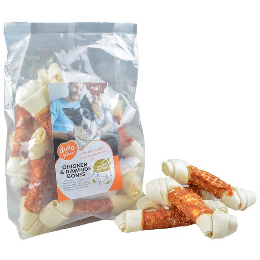 Duvo+ Chicken & Rawhide Small Bones 1000g | Natural Dog Chews (13 Pieces)