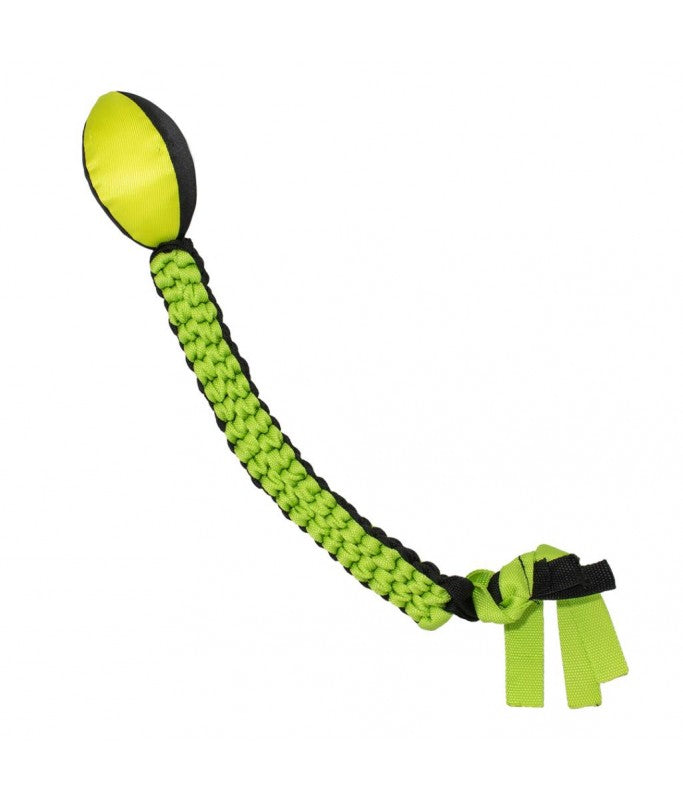 Duvo+ Sporty Rugby With Tail | Interactive Rope Tug Toy for Dogs (Black/Red & Black/Yellow)
