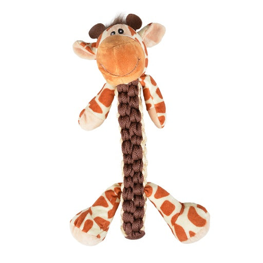 Duvo+ Zoo Friends Gino Giraffe Stick Brown | Plush Giraffe Toy with Rope for Dogs