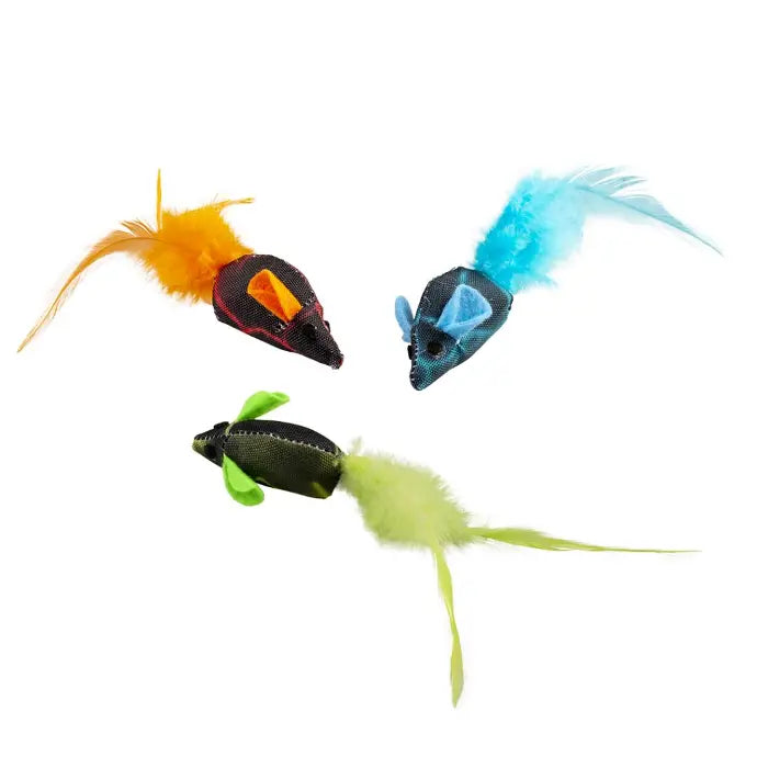 Duvo+ Flash Mice With Feathers 3Pc | Catnip-Infused Feather Mice Toy Set