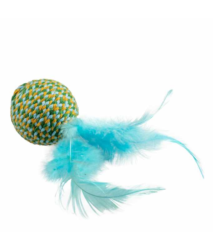 Duvo+ Jolly Ball With Feathers Blue | Cotton Rope & Feather Cat Toy