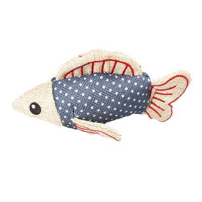 Duvo+ Retro Blue Shark Cat Toy | Squeaky Plush Shark Toy with Catnip
