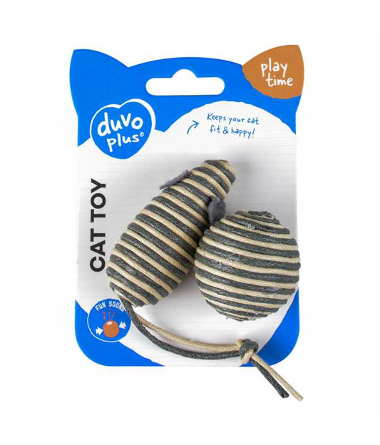 Duvo+ Rope Mouse & Ball 2-Pc Set | Textured Cat Toys with Rope (Grey)