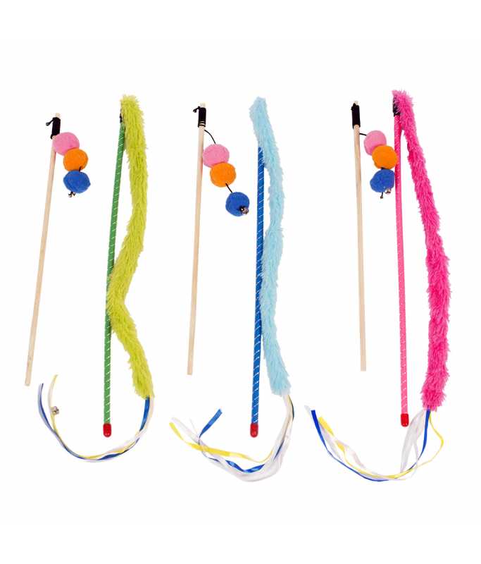 Duvo+ Playing Rod Set Plush Tail & Balls | 16-Piece Bulk Cat Wand Toy Set