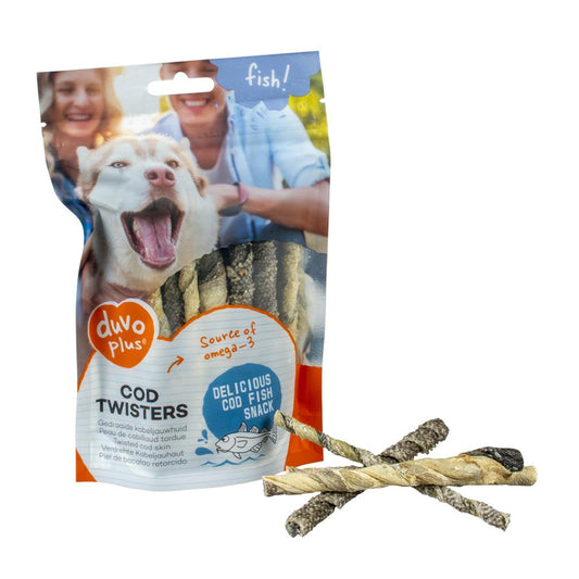 Duvo+ Cod Twisters 100g | Natural Omega-3 Rich Cod Skin Dog Treats