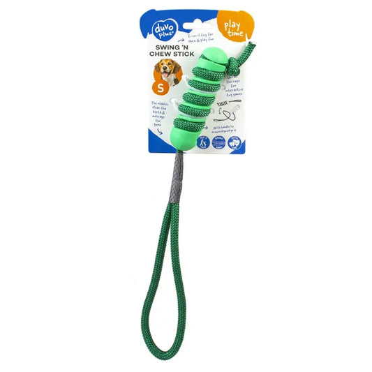 Duvo+ Swing 'N Chew Stick Green Small | Compact 2-in-1 Dental Dog Toy