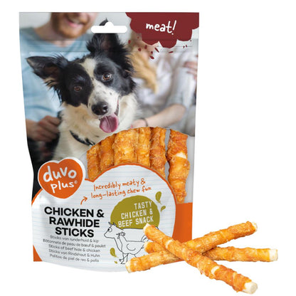 Duvo+ Meat Chicken & Rawhide Sticks Small 100g | Chicken-Wrapped Rawhide Chews