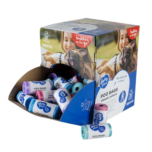Duvo+ Classic Colour Poo Bag Multicolour Display Box | 50 Rolls of 20 Bags (1000 Bags Total)