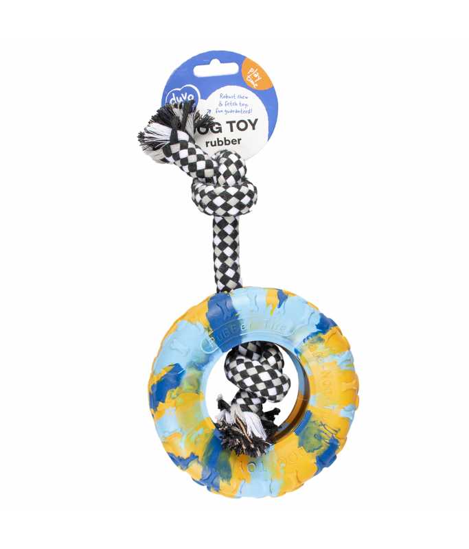 Duvo+ Rubber Tire Smash & Cotton Rope S | Durable Interactive Dog Tug Toy with Rope