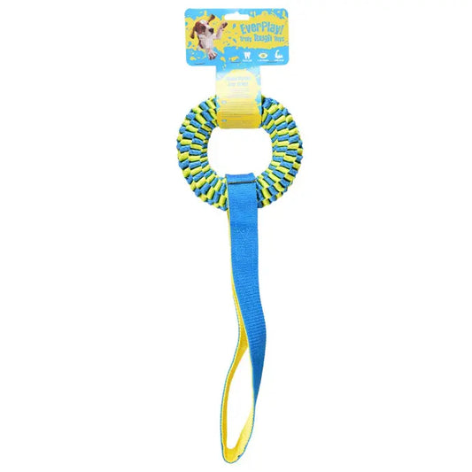 Duvo+ Supa' Nylon Tug Hoop 50x15cm | Durable Dog Tug Toy Blue/Yellow