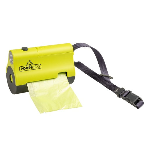 Duvo+ Poopi Dog LED Poo Bag Dispenser | Illuminated Waste Bag Holder for Night Walks (Lime)