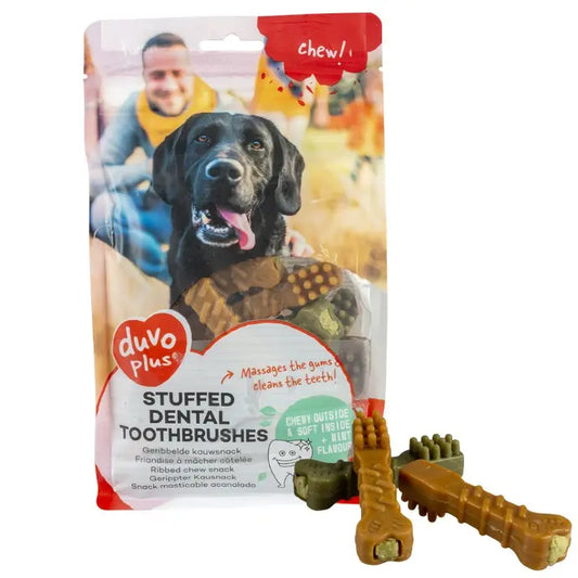Duvo+ Chew! Stuffed Dental Toothbrushes 8cm 20pcs | Mint-Filled Dental Chews 394g