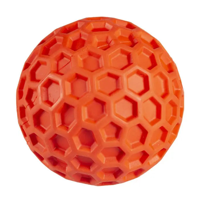 Duvo+ Rubber Hexagon Ball Squeak Red | Squeaky Fetch Toy for Dogs 8cm
