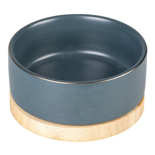 Duvo+ Feeding Bowl Stone Timber 450ml Blue | Rustic Ceramic Bowl for Dogs & Cats