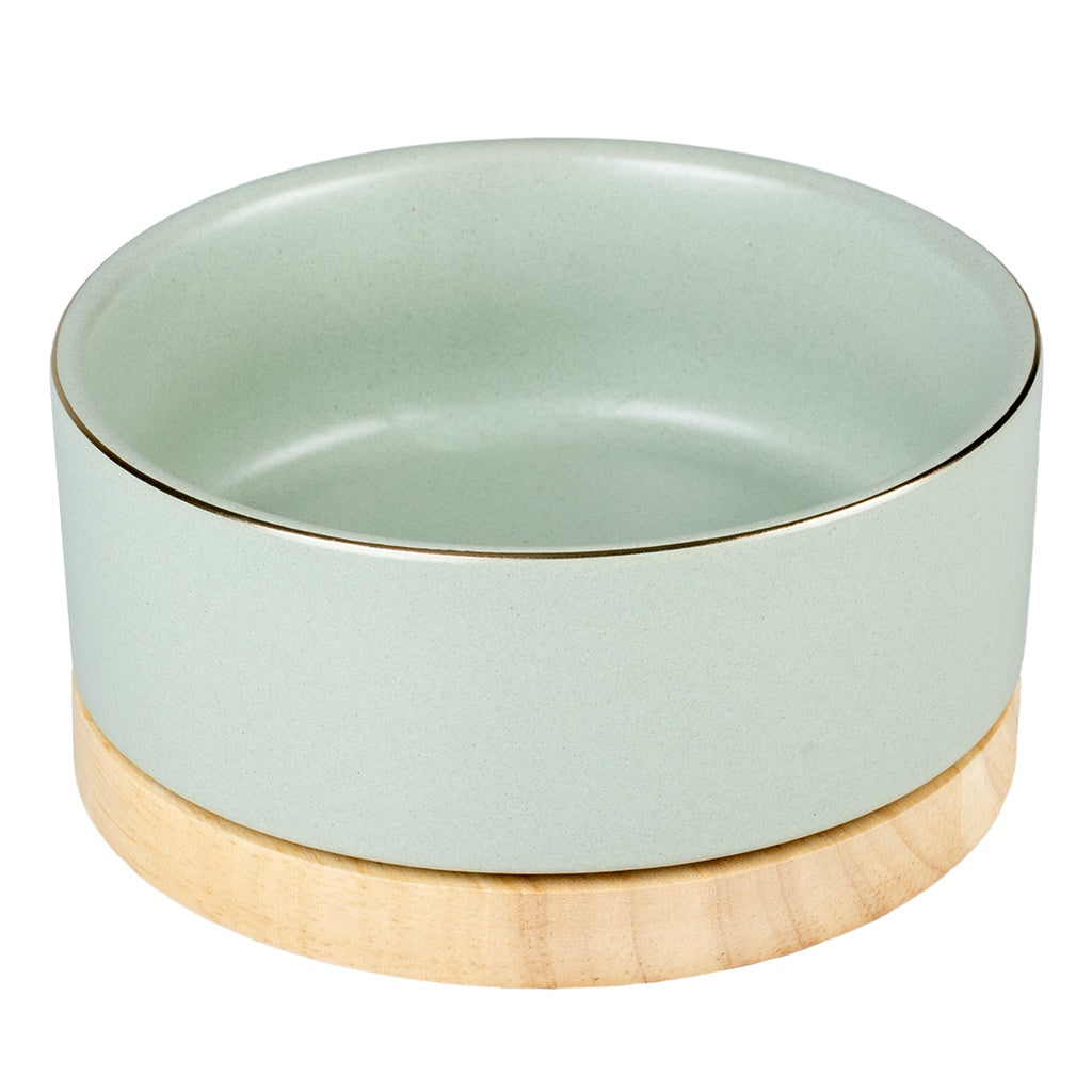 Duvo+ Feeding Bowl Stone Timber 450ml Green | Rustic Ceramic Bowl for Dogs & Cats
