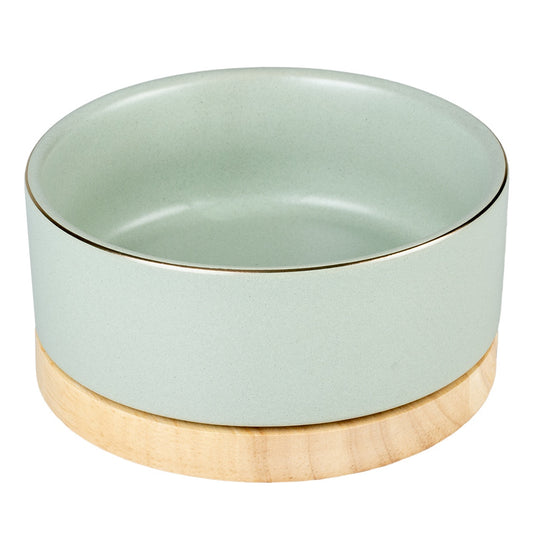 Duvo+ Feeding Bowl Stone Timber 450ml Green | Rustic Ceramic Bowl for Dogs & Cats