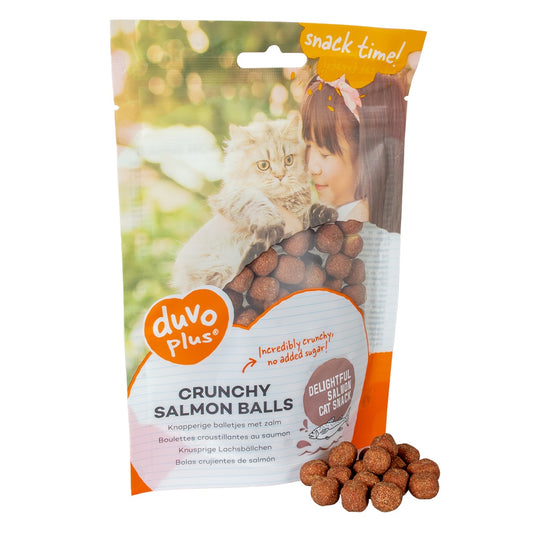 Duvo+ Crunchy Salmon Balls for Cats 50g | Salmon Cat Treats with Taurine & Vitamin E