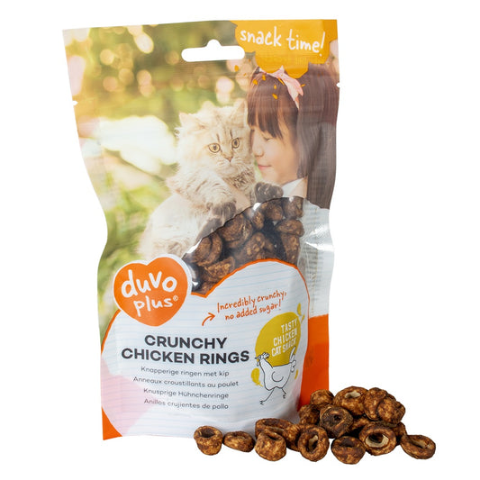 Duvo+ Crunchy Chicken Rings for Cats 50g | Ring-Shaped Chicken Treat with Taurine