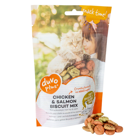 Duvo+ Chicken & Salmon Biscuit Mix for Cats 50g | Variety Cookie Mix with Vitamin E