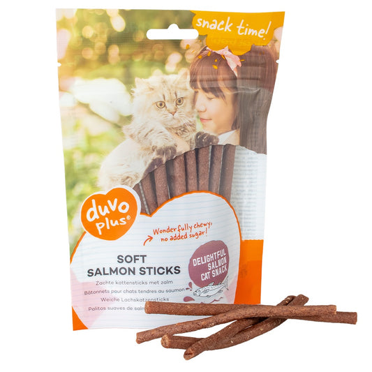 Duvo+ Soft Salmon Sticks for Cats 50g | Tender Salmon Treats with Taurine