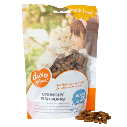 Duvo+ Crunchy Fish Puffs for Cats 50g | Crunchy Snack with Soft Fish Filling