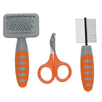 Duvo+ Grooming Set For Small Animal Orange/Grey | 3-Piece Brush, Comb & Scissors Kit