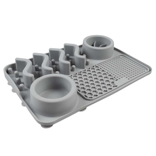 Duvo+ Slow Down Feeder 4-in-1 Grey | Adjustable Puzzle Feeder for Dogs 30x20x4cm