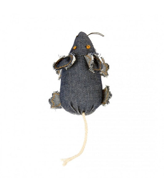 Duvo+ Denim Mouse Cat Toy Blue | Durable Denim Catnip Mouse