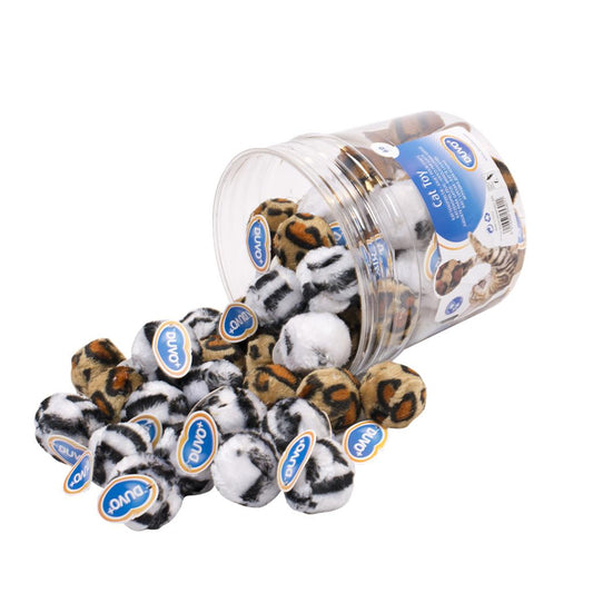 Duvo+ Plush Safari Ball Mix 60pcs | Bulk Plush Cat Toys in Tube