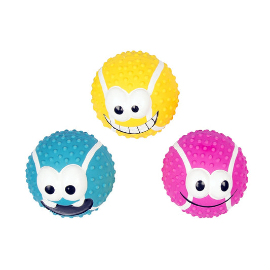 Duvo+ Latex Tennis Ball Smiley Mix 5cm | Soft Smiley Face Ball for Small Dogs