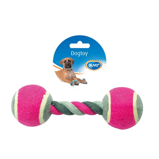 Duvo+ Tug Toy Knotted Cotton with 2 Tennis Balls 18cm Mixed Colors | Small Dog Toy