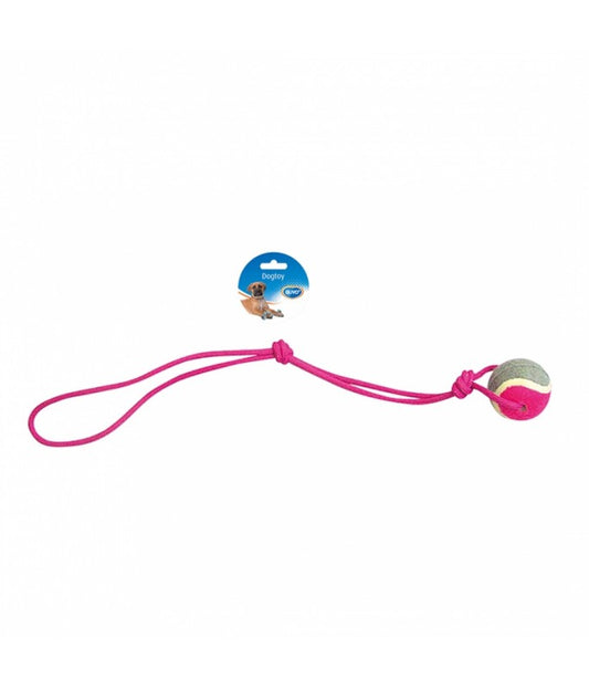 Duvo Knotted Cotton Pendulum with Tennis Ball 60cm Grey/Pink | Interactive Dog Toy