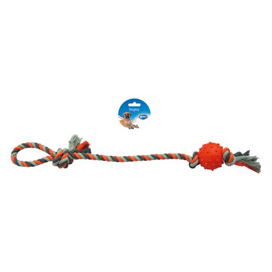 Duvo+ Tug Toy Knotted Cotton Pendulum & Rubber Ball 60cm | Interactive Fetch & Tug Toy