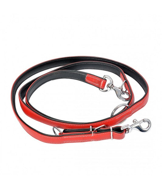Duvo+ Comfy Leather Duo Leash Red | Adjustable 100-200cm Dog Leash