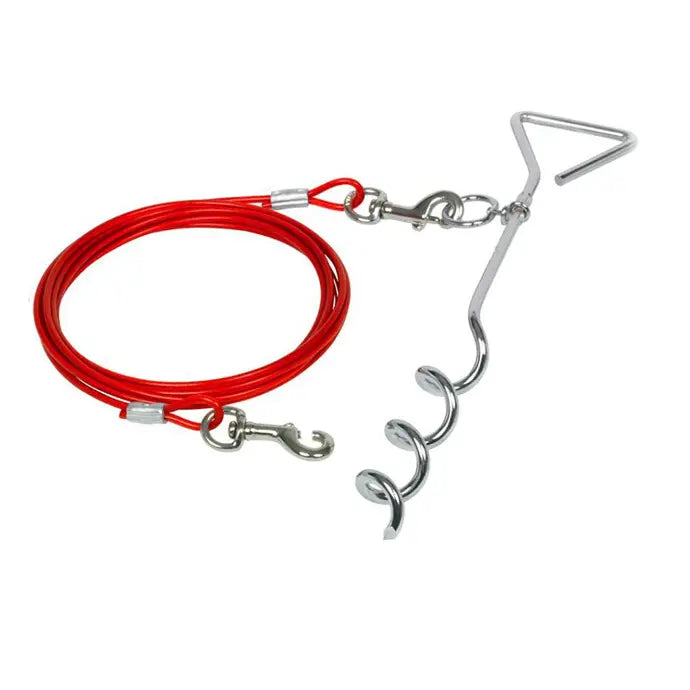 Duvo+ Tie Out Stake with Rope Red 40cm | Outdoor Dog Tethering Stake
