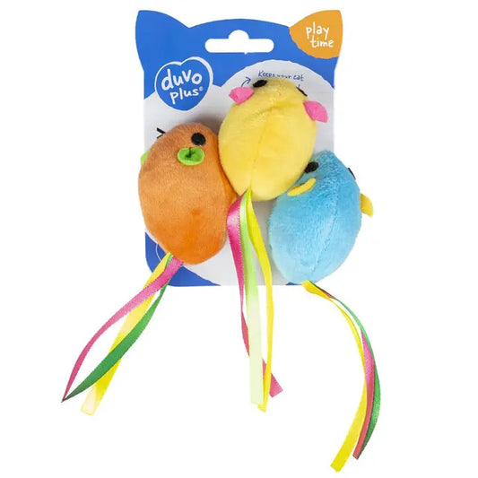 Duvo+ Terry Mouse With Ribbon Tail 3-Pack | Catnip-Infused Plush Cat Toys