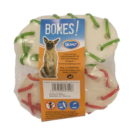Duvo+ Bone Shoe Rawhide with Colored Laces | 2-Piece Mini Chew Toy for Dogs 6cm