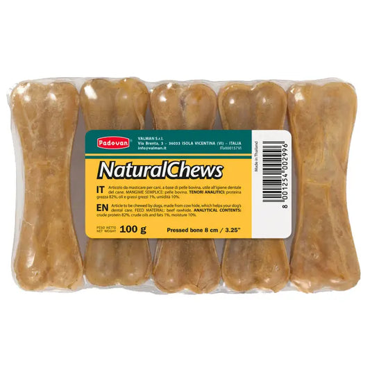 Padovan Natural Chews Bone 8cm 100g (5pcs) | Mini Cowhide Chews for Small Dogs