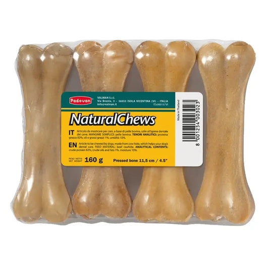 Padovan Natural Chews Bone 11.5cm 160g (4pcs) | Small Cowhide Chews for Small Dogs