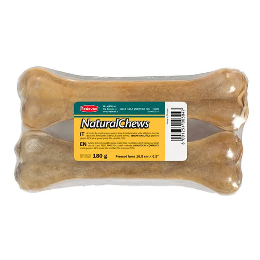 Padovan Natural Chews Bone 16.5cm 180g (2pcs) | Cowhide Chews for Small/Medium Dogs