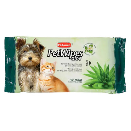 Padovan Pet Wipes Aloe 40pcs | Soothing Aloe & Green Tea Wipes for Dogs & Cats