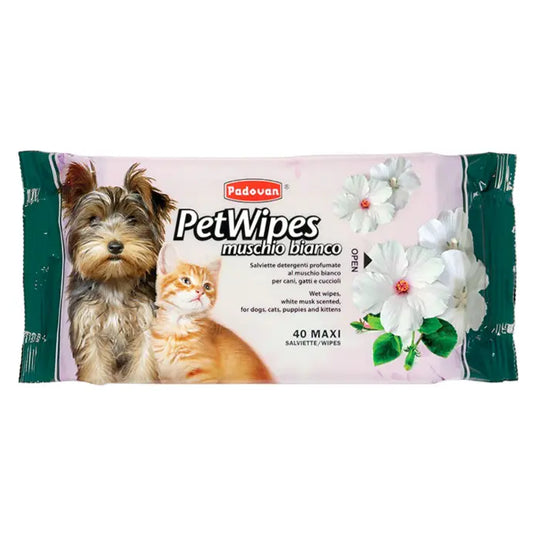 Padovan Pet Wipes White Musk 40pcs | Scented Grooming Wipes for Dogs & Cats