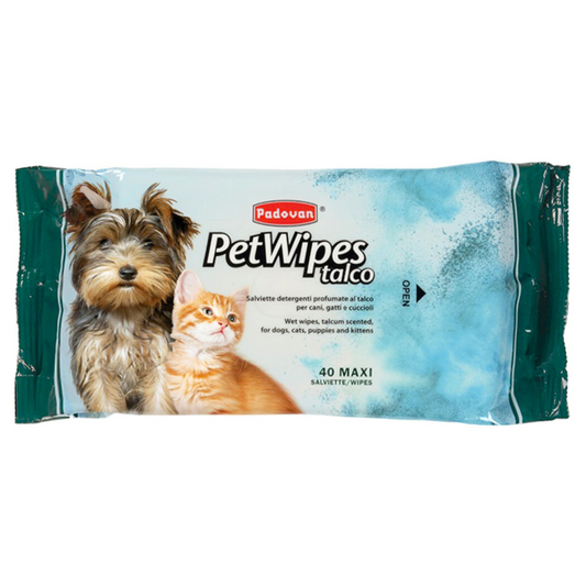 Padovan Pet Wipes Talc 40pcs | Talc-Scented Grooming Wipes for Dogs & Cats